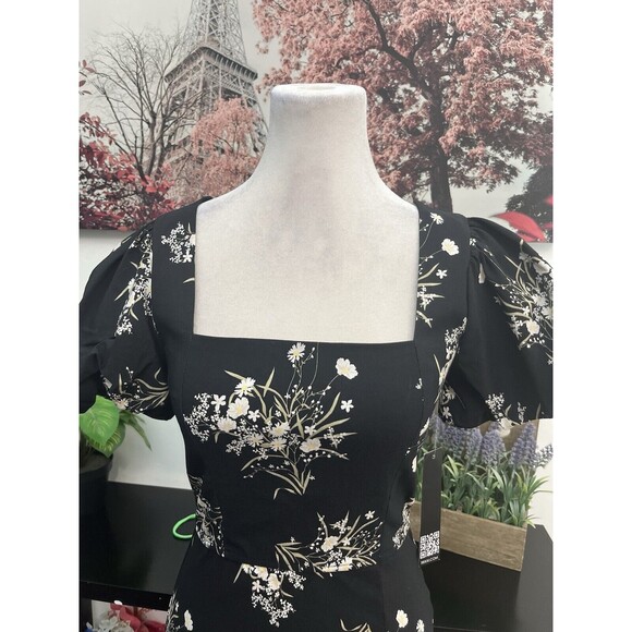Trixxi Womens Mini Dress Small Floral Square Neck puff sleeve  Zipper Back - Picture 2 of 10
